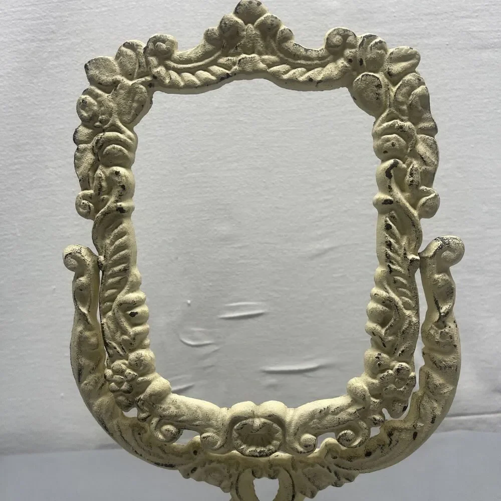 Vintage Cast Iron Mirror/Picture Frame Vanity Tabletop Pedestal Victorian Ornate